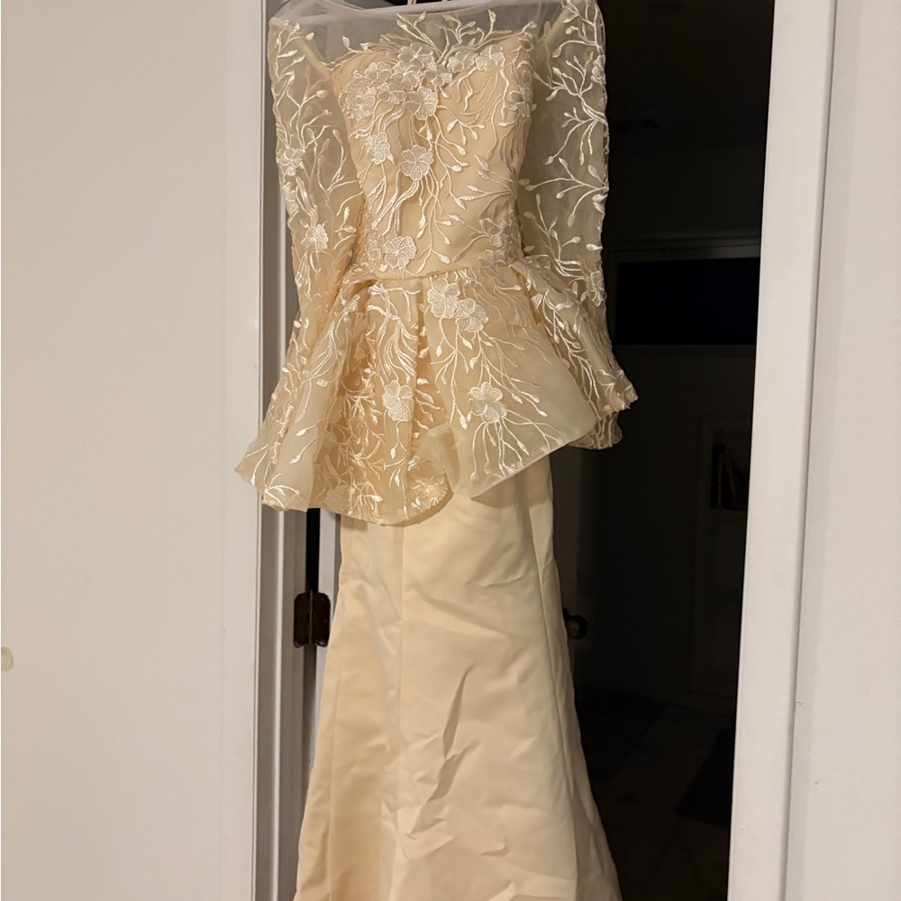 Formal Champagne Peplum Style Evening Gown for Weddings & Parties - size 10 - Picture 6 of 6